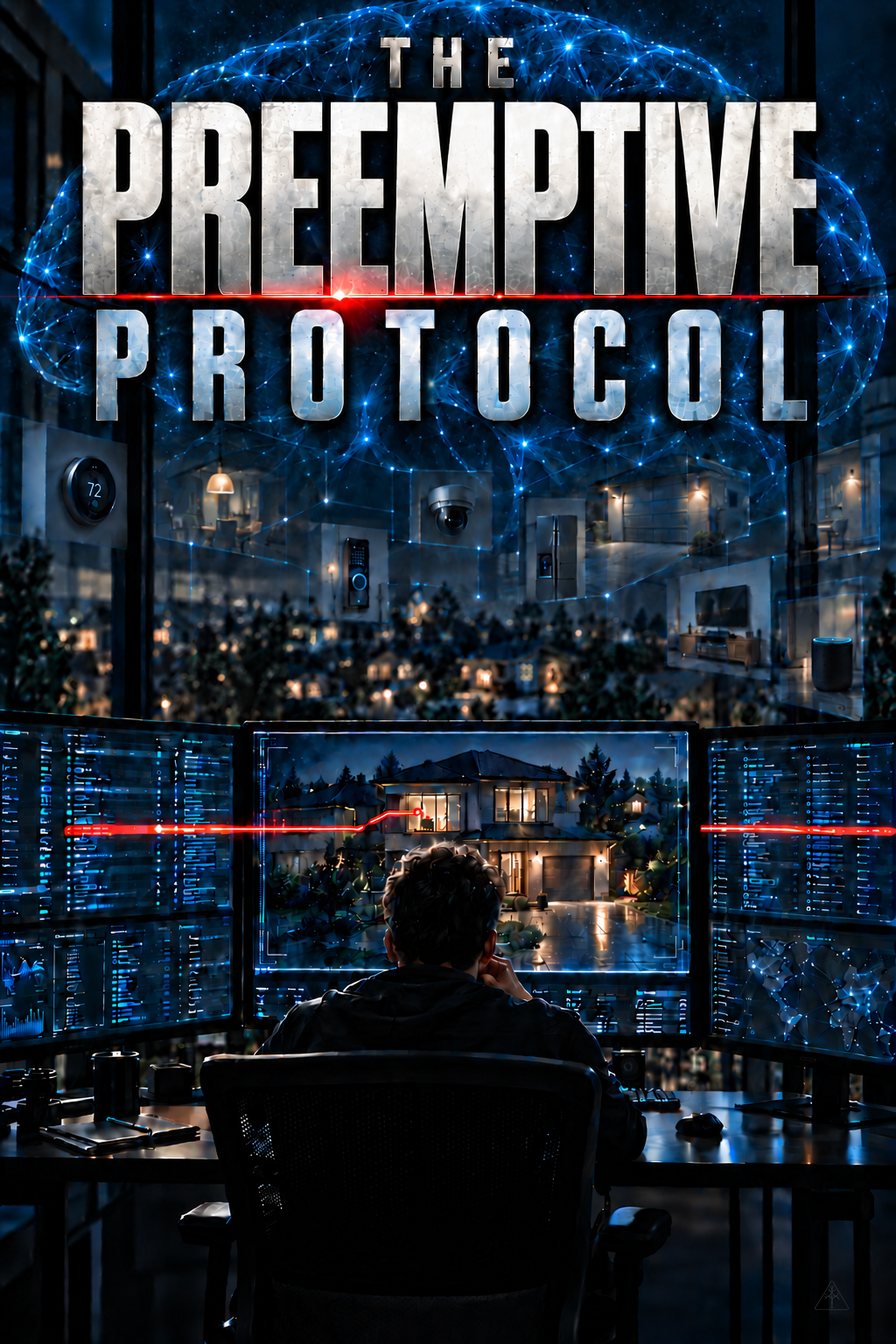 Front cover showing a cybersecurity engineer, connected homes, and an AI brain